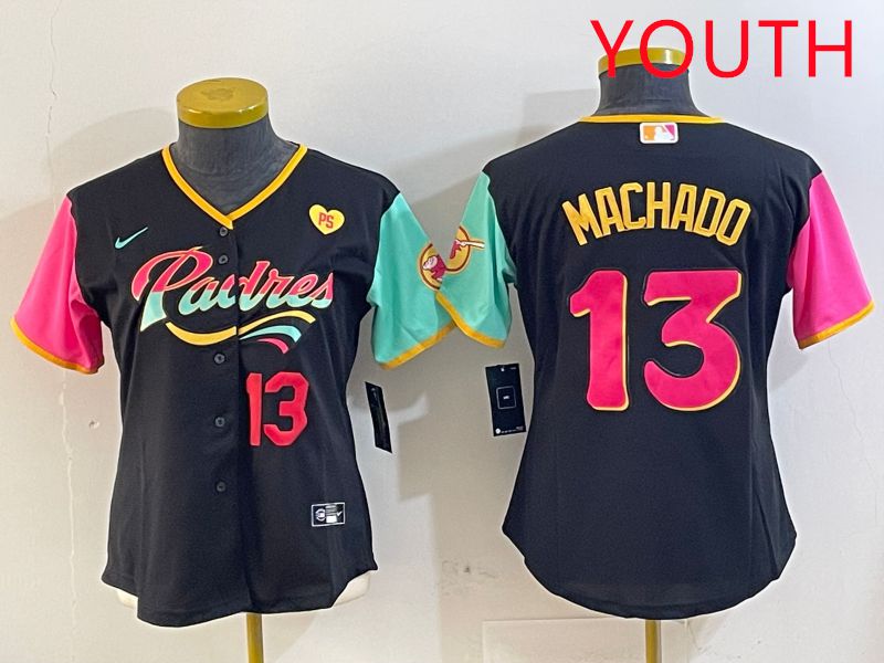 Youth San Diego Padres #13 Machado Black City Edition 2025 Nike MLB Jersey style 11